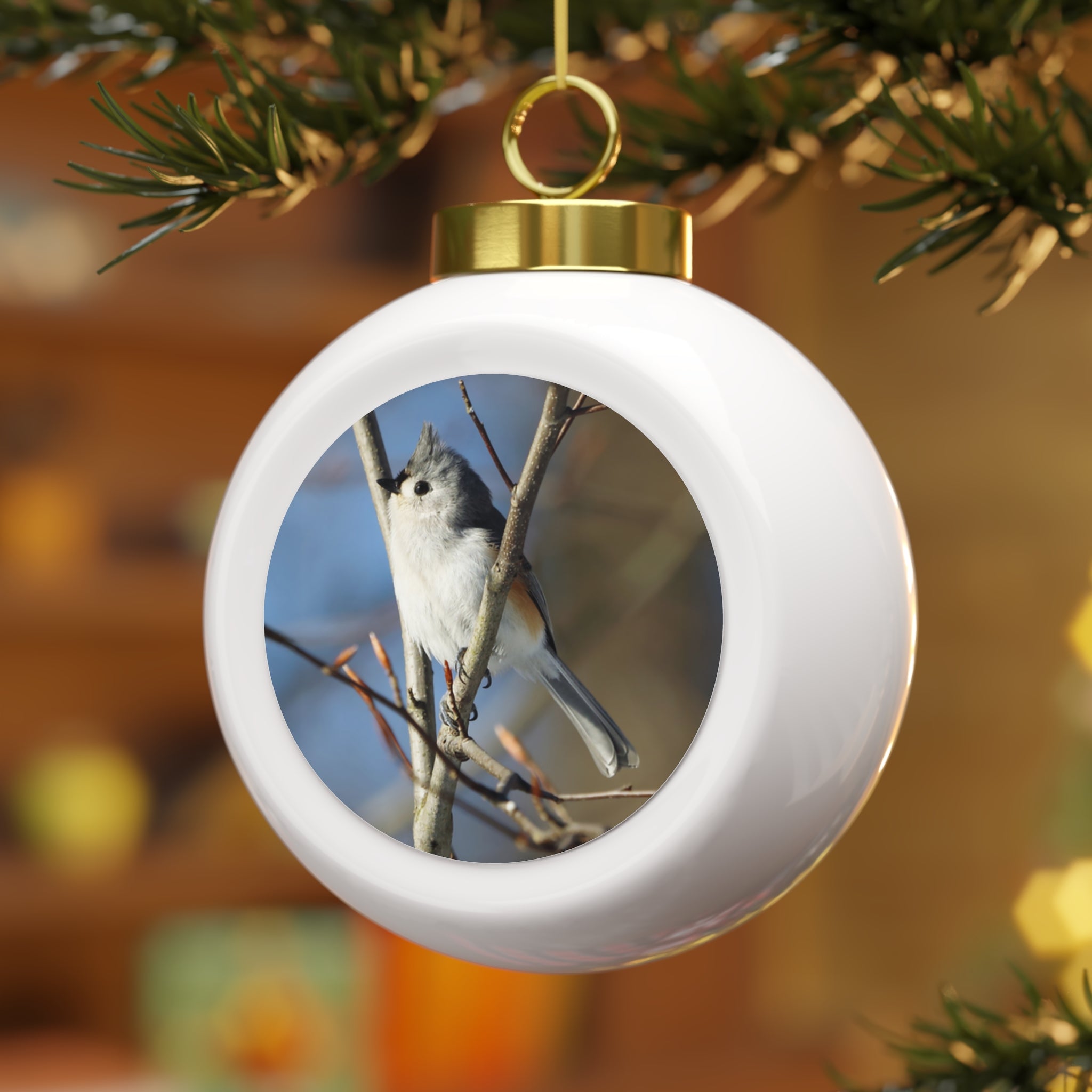 Tufted Titmouse - Christmas Ball Ornament