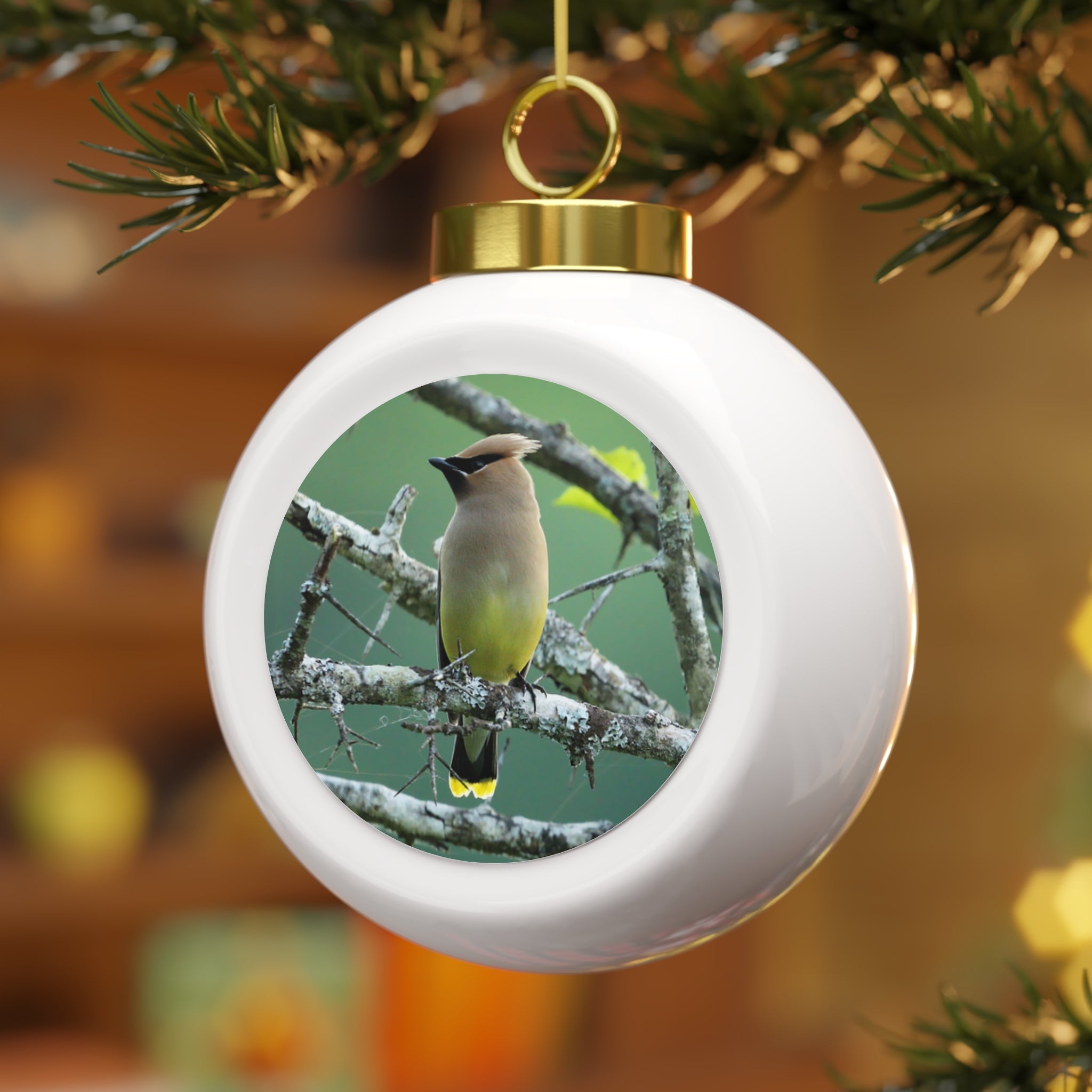 cedar waxwing Christmas ornament