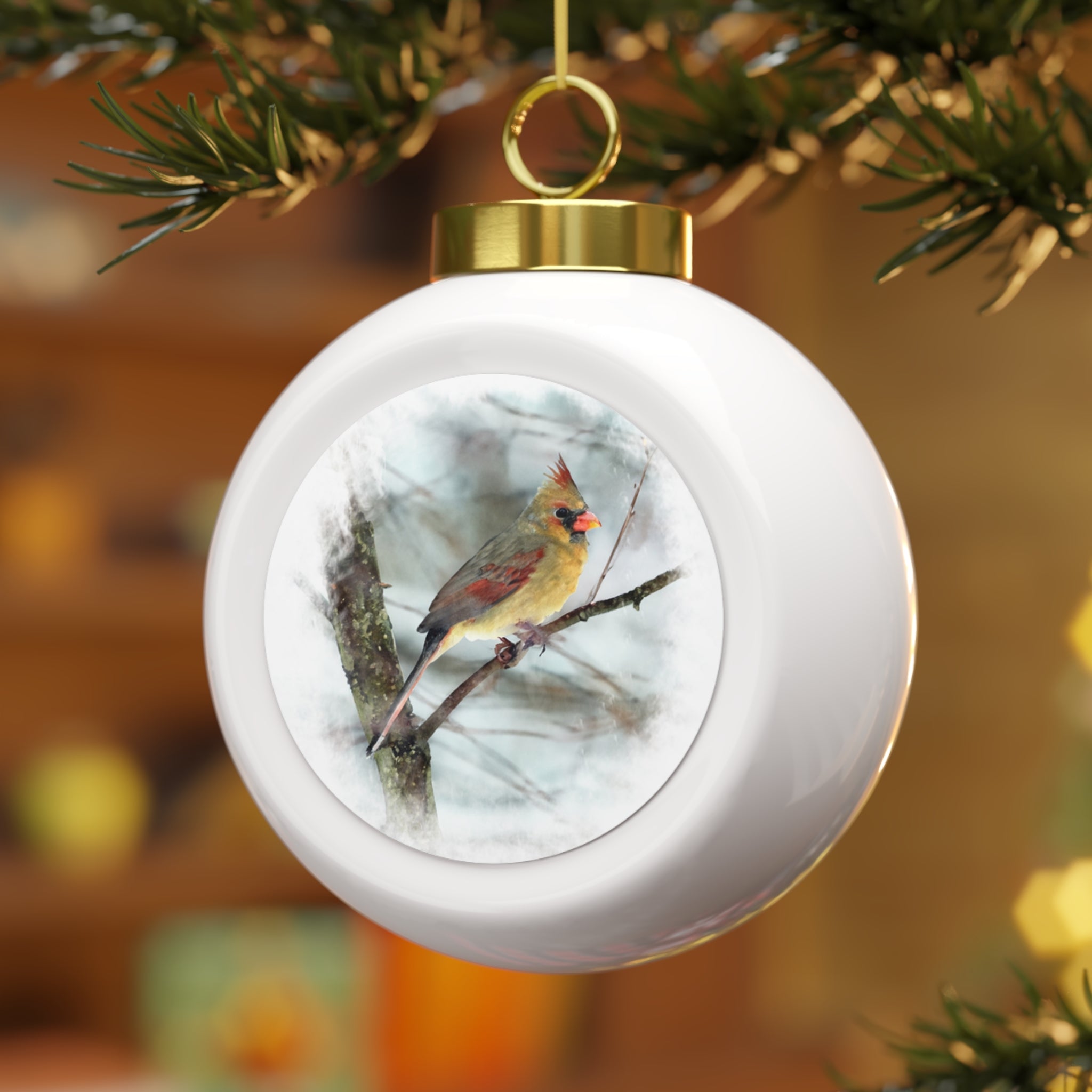 Northern Cardinal Female Painterly - Christmas Ball Ornament