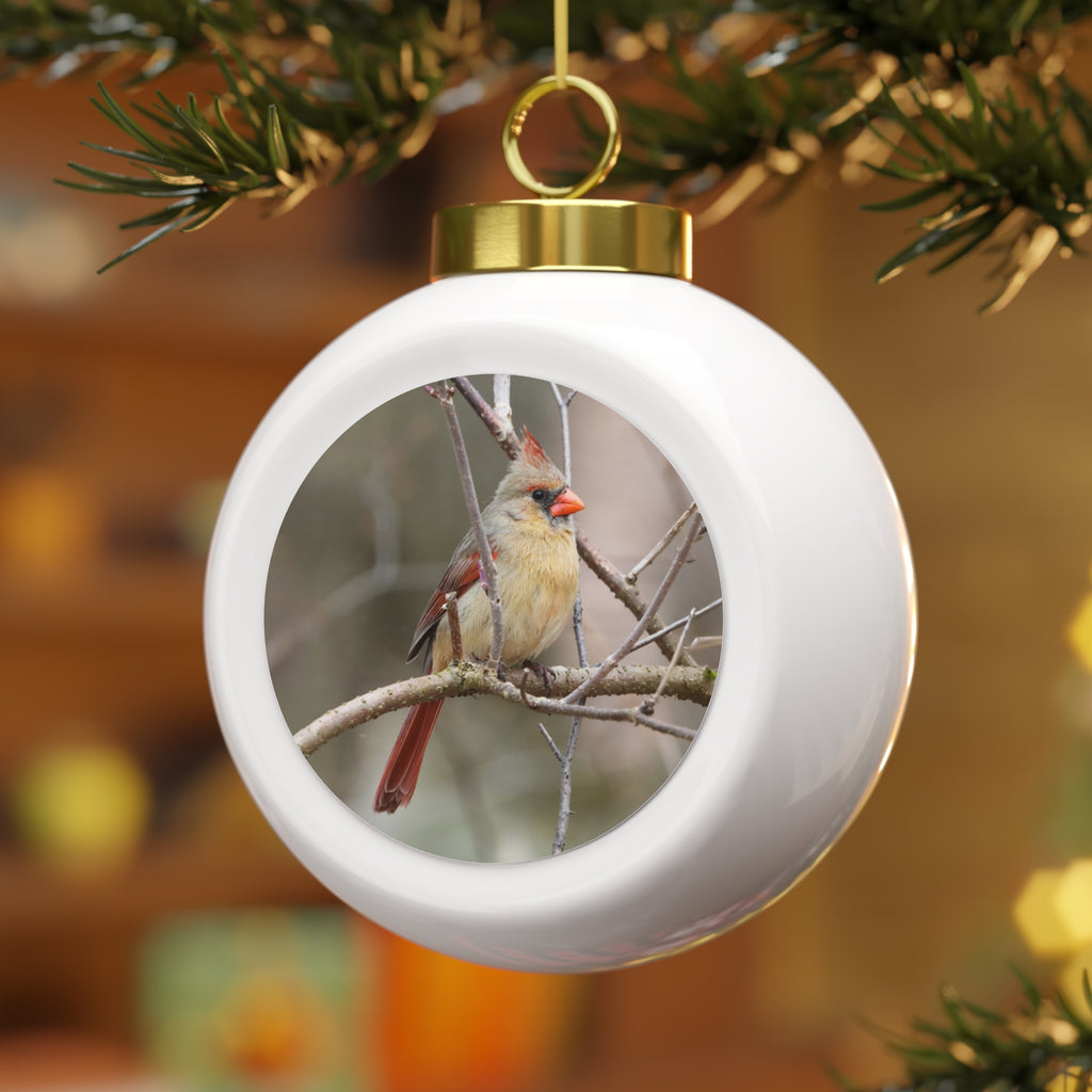 Northern Cardinal Female - Christmas Ball Ornament