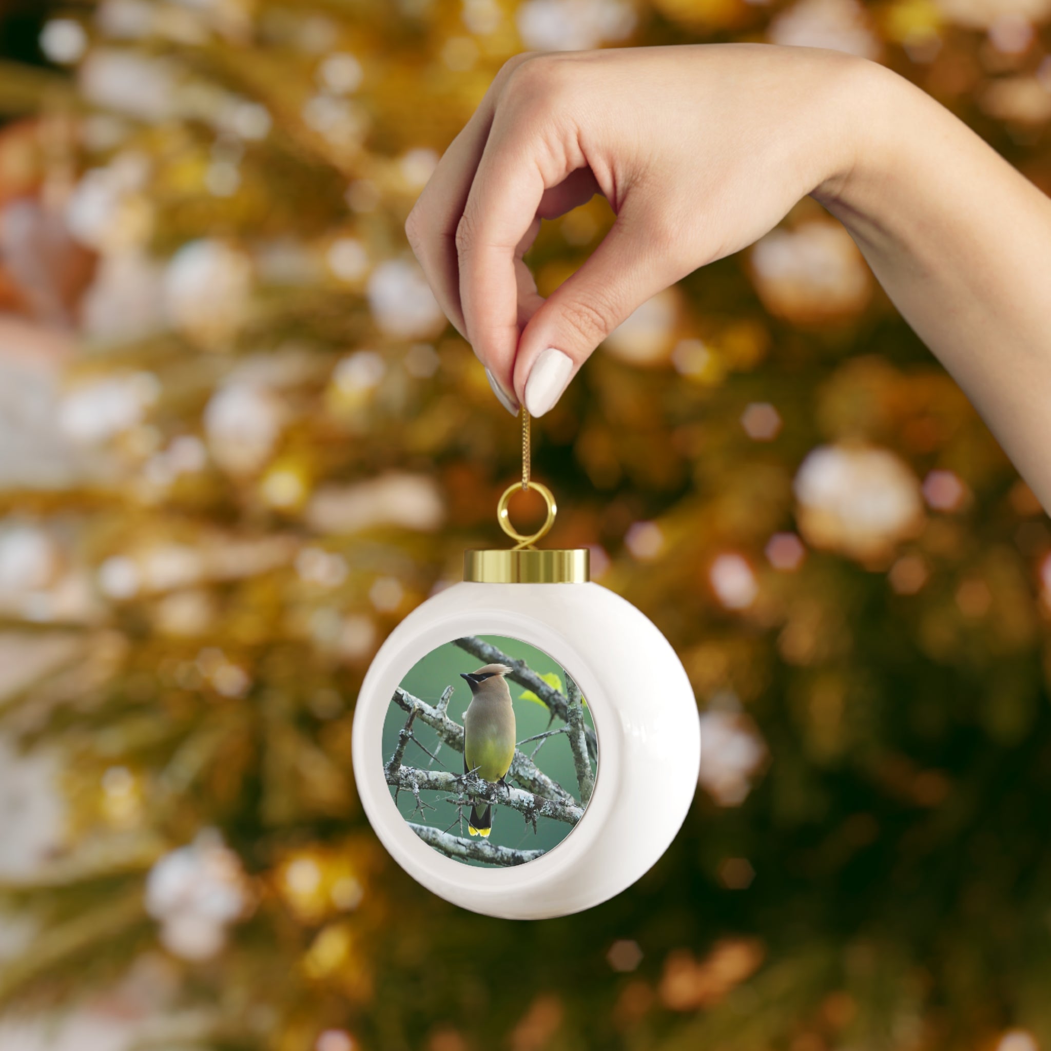 cedar waxwing Christmas ornament